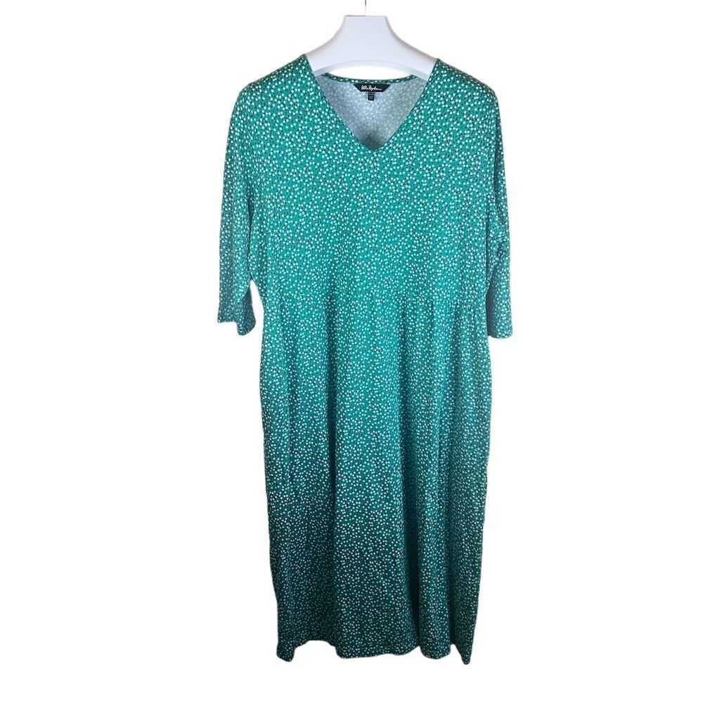 Ulla Popken Plus Size 24/26 Green Patterned V-Neck Maxi Floral Dress Cottagecore